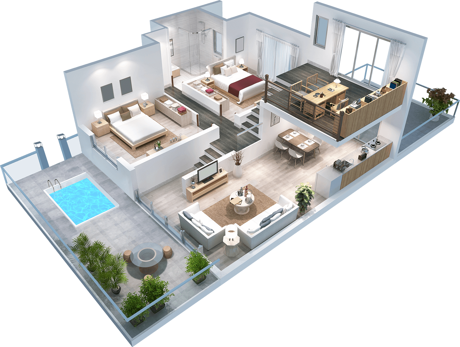 3D Architectural visualizations shoebox apartment